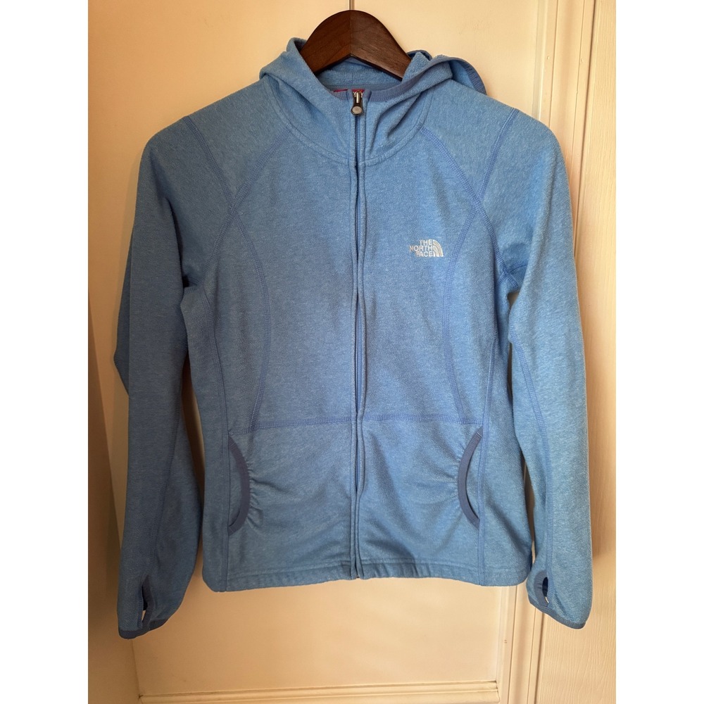 The North Face TKA 100 Women Blue‎ Fleece Hoodie Full Zip Jacket M Light Heather